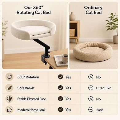 Gray Striped Flannel Rotating Cat Table Bed - Rotating Cat Bed, Space Saving Cat Furniture