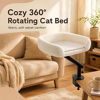 Gray Striped Flannel Rotating Cat Table Bed - Rotating Cat Bed, Space Saving Cat Furniture