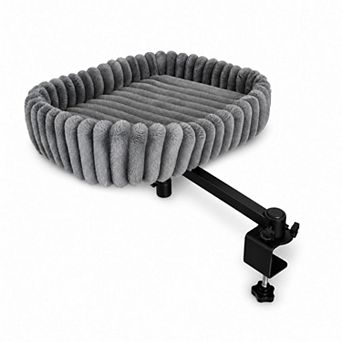 Gray Striped Flannel Rotating Cat Table Bed - Rotating Cat Bed, Space Saving Cat Furniture