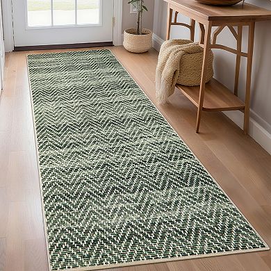 Chevron Pattern Machine Washable Area Rug Non-Slip Low-Pile Stain-Resistant Carpet for Bedroom