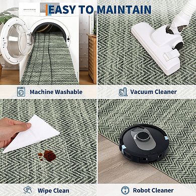 Chevron Pattern Machine Washable Area Rug Non-Slip Low-Pile Stain-Resistant Carpet for Bedroom