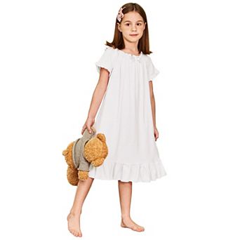 Arshiner Girls Nightgowns Sleepwear Short Sleeve Victorian Pajama Dress Soft Princess Sleepshirt