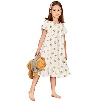 Arshiner Girls Nightgowns Sleepwear Short Sleeve Victorian Pajama Dress Soft Princess Sleepshirt