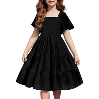 Arshiner Tween Girl Easter Summer Dresses Beach Casual Smocked Ruffle Midi Dress