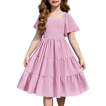 Arshiner Tween Girl Easter Summer Dresses Beach Casual Smocked Ruffle Midi Dress