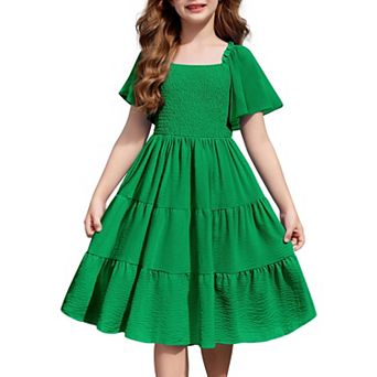 Arshiner Tween Girl Easter Summer Dresses Beach Casual Smocked Ruffle Midi Dress
