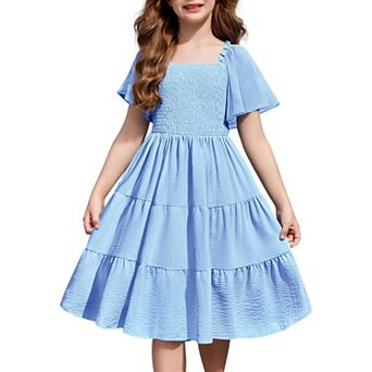 Arshiner Tween Girl Easter Summer Dresses Beach Casual Smocked Ruffle Midi Dress