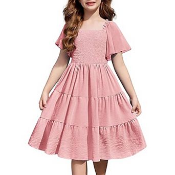 Arshiner Tween Girl Easter Summer Dresses Beach Casual Smocked Ruffle Midi Dress