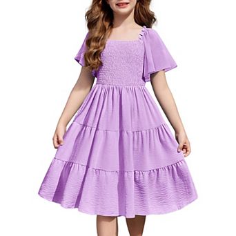 Arshiner Tween Girl Easter Summer Dresses Beach Casual Smocked Ruffle Midi Dress