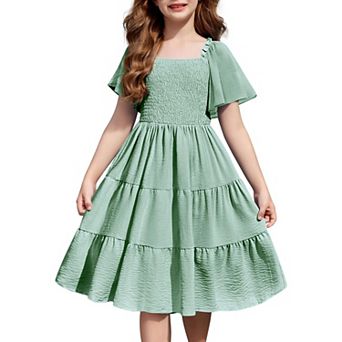 Arshiner Tween Girl Easter Summer Dresses Beach Casual Smocked Ruffle Midi Dress