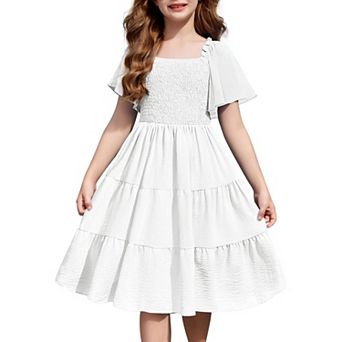 Arshiner Tween Girl Easter Summer Dresses Beach Casual Smocked Ruffle Midi Dress