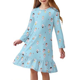 Arshiner Girls Sleepwear Long Sleeve Cute Nightgown Nightie Pajama Dress