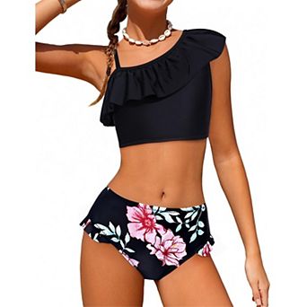 Arshiner Girls Swimsuit Ruffles Flounce Printed Bikini Set Swimwear Bathing Suits With Chest Pad