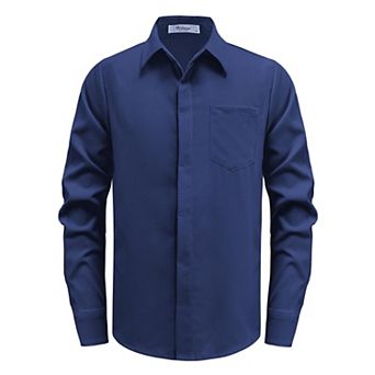 Arshiner Boys Long Sleeve Button Down Pocket School Formal Dress Shirt