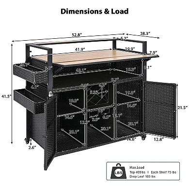 Merax Wicker Outdoor Grill Cart with Extended Plastic Wood Table Top