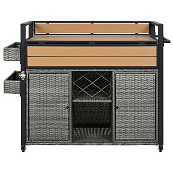 Merax Wicker Outdoor Grill Cart with Extended Plastic Wood Table Top