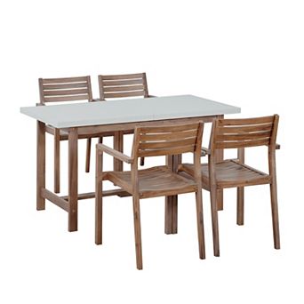 Merax 5 pc Acacia Wood Outdoor Dining Set 59" Rectangular Table with Umbrella Hole