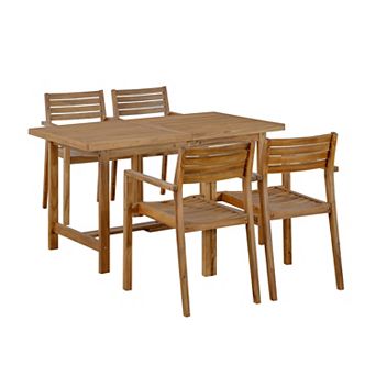 Merax 5 pc Acacia Wood Outdoor Dining Set 59" Rectangular Table with Umbrella Hole