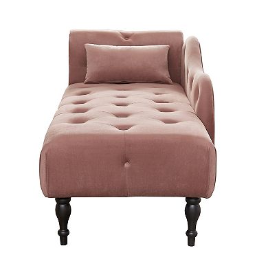Merax Velvet Chaise Lounge Buttons Tufted Nailhead Trimmed Solid Wood Legs with 1 Pillow