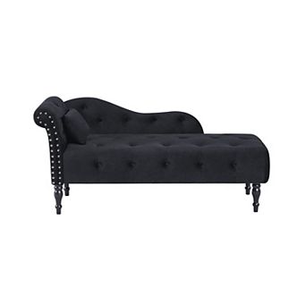 Merax Velvet Chaise Lounge Buttons Tufted Nailhead Trimmed Solid Wood Legs with 1 Pillow