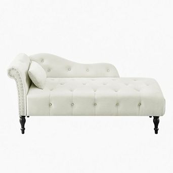 Merax Velvet Chaise Lounge Buttons Tufted Nailhead Trimmed Solid Wood Legs with 1 Pillow