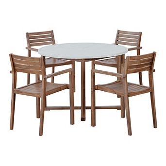 Merax 5 pc Outdoor Dining Set with 4 Acacia Wood Chairs, 47.2" Round Dining Table