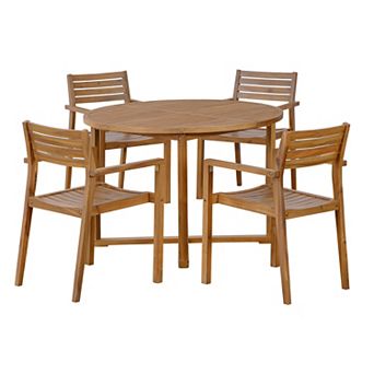 Merax 5 pc Outdoor Dining Set with 4 Acacia Wood Chairs, 47.2" Round Dining Table