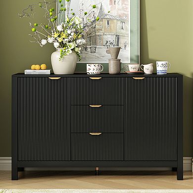 Merax Wave Design Sideboard Storage Console Table 3 Adjustable Shelves,3 Drawers & Soft-Close Door