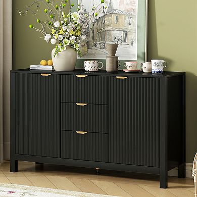 Merax Wave Design Sideboard Storage Console Table 3 Adjustable Shelves,3 Drawers & Soft-Close Door