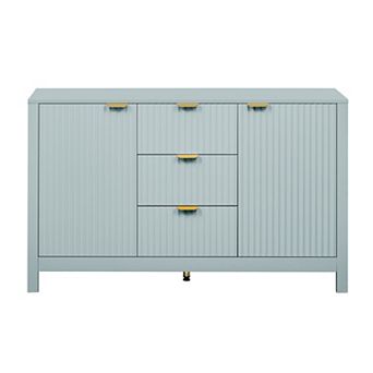 Merax Wave Design Sideboard Storage Console Table 3 Adjustable Shelves,3 Drawers & Soft-Close Door
