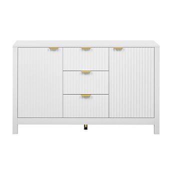 Merax Wave Design Sideboard Storage Console Table 3 Adjustable Shelves,3 Drawers & Soft-Close Door