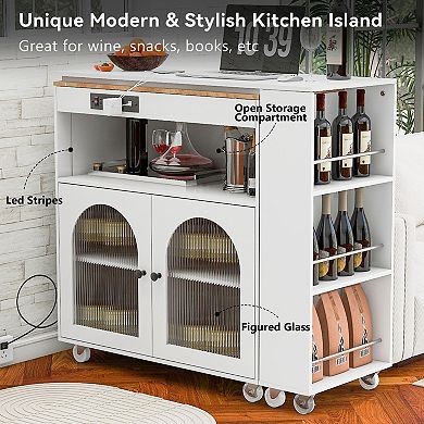 Merax Rolling Kitchen Island With Extended Table, Kitchen island on Wheels with LED Lights