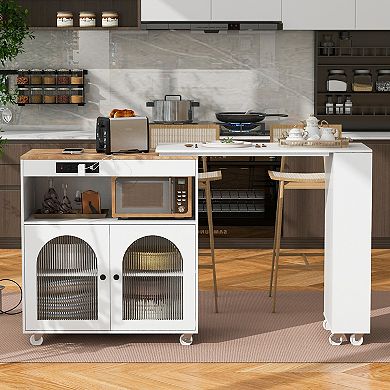 Merax Rolling Kitchen Island With Extended Table, Kitchen island on Wheels with LED Lights