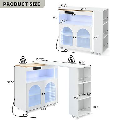 Merax Rolling Kitchen Island With Extended Table, Kitchen island on Wheels with LED Lights