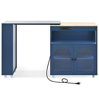 Merax Rolling Kitchen Island With Extended Table, Kitchen island on Wheels with LED Lights