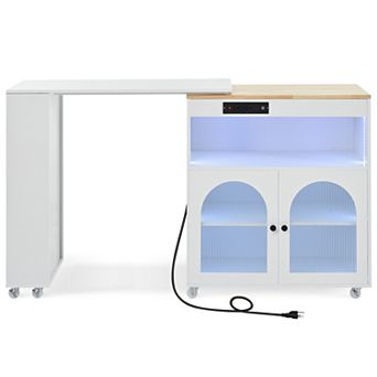 Merax Rolling Kitchen Island With Extended Table, Kitchen island on Wheels with LED Lights