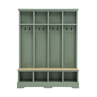 Merax 76.7" Farmhouse Hall Tree with 8 Hooks Modern 3-in-1 Entryway Bench & Coat Shoe Rack