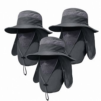 3-Pack Mens Outdoor Wide Brim Sun Protection Hat With Face Neck Flap For Hiking Gardening