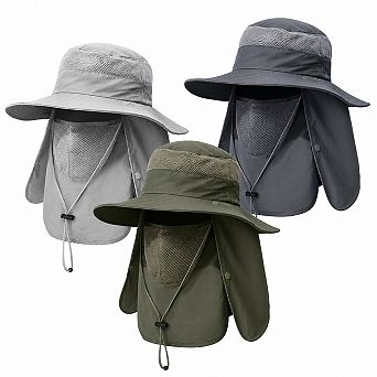 3-Pack Mens Outdoor Wide Brim Sun Protection Hat With Face Neck Flap For Hiking Gardening