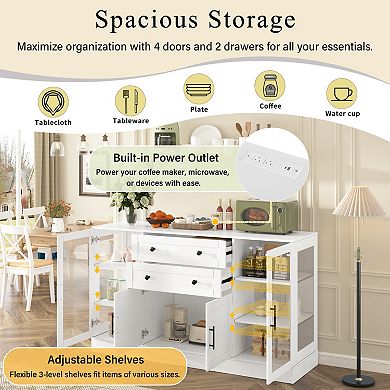 Merax 58.3" Modern Buffet Sideboard with 4 Doors & 2 Drawers, Adjustable Shelves