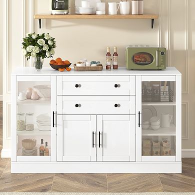 Merax 58.3" Modern Buffet Sideboard with 4 Doors & 2 Drawers, Adjustable Shelves
