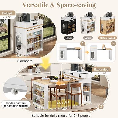 Merax Extendable Folding Dining Table & Kitchen Island Bar Table with Drawers, Power Outlet, Wheel