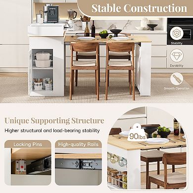 Merax Extendable Folding Dining Table & Kitchen Island Bar Table with Drawers, Power Outlet, Wheel