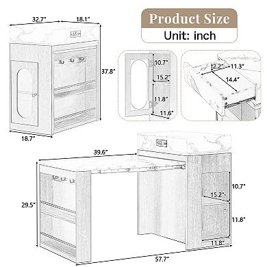 Merax Extendable Folding Dining Table & Kitchen Island Bar Table with Drawers, Power Outlet, Wheel