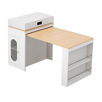Merax Extendable Folding Dining Table & Kitchen Island Bar Table with Drawers, Power Outlet, Wheel