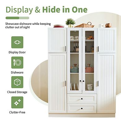 Merax Modern Large Kitchen Pantry with 6 Doors, Adjustable Shelves, Pull-out Trays