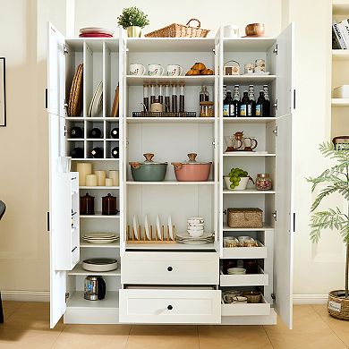 Merax Modern Large Kitchen Pantry with 6 Doors, Adjustable Shelves, Pull-out Trays
