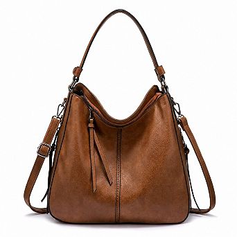 Womens Designer Faux Leather Hobo Crossbody Handbags Tassel Decor Large Capacity Shoulder Purse