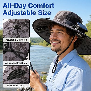 Wide Brim Solar Fan Sun Hat 2 In 1 Hands Free Cooling Sun Protection