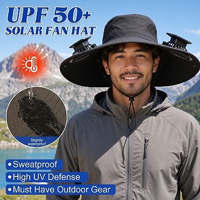 Wide Brim Solar Fan Sun Hat 2 In 1 Hands Free Cooling Sun Protection
